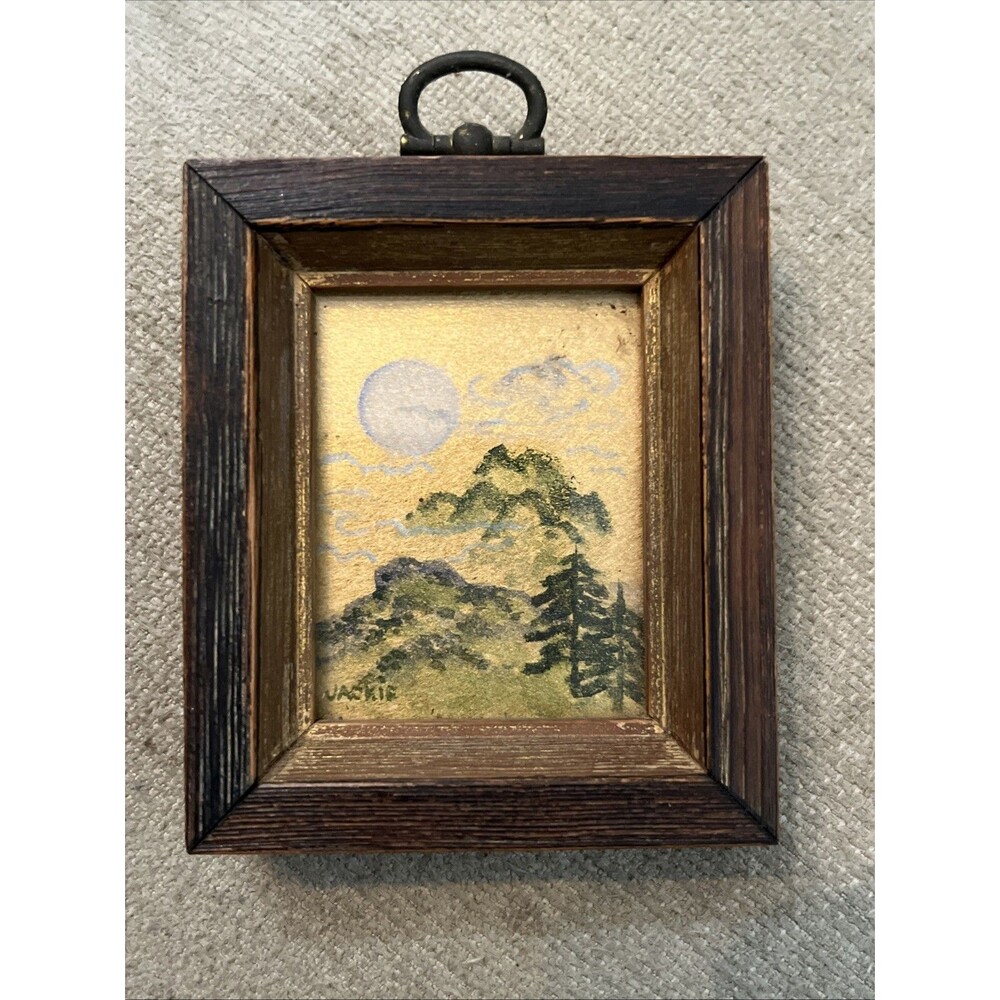 Antique Small oil Painting Gilt Wood Frame Landscape 5 X 6.25”
